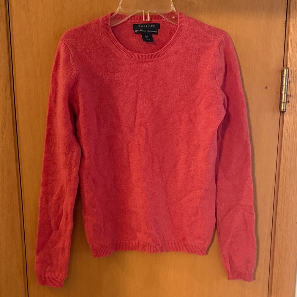 Tahari Pure Luxe Women’s Cashmere Crew Neck Sweater Pink Size Small